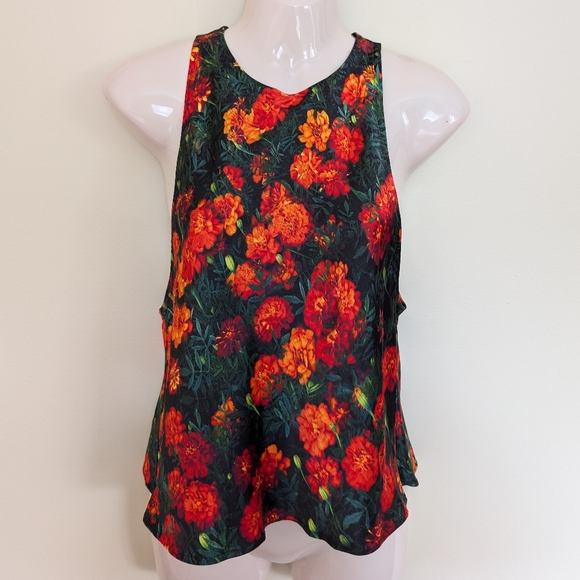 Bevza Marigold Flower Print Satin Top Small - Picture 4 of 12